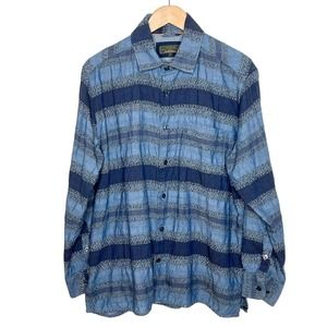 JL Powell Textured Striped Long Sleeve Button Up Shirt Blue Mens Size L